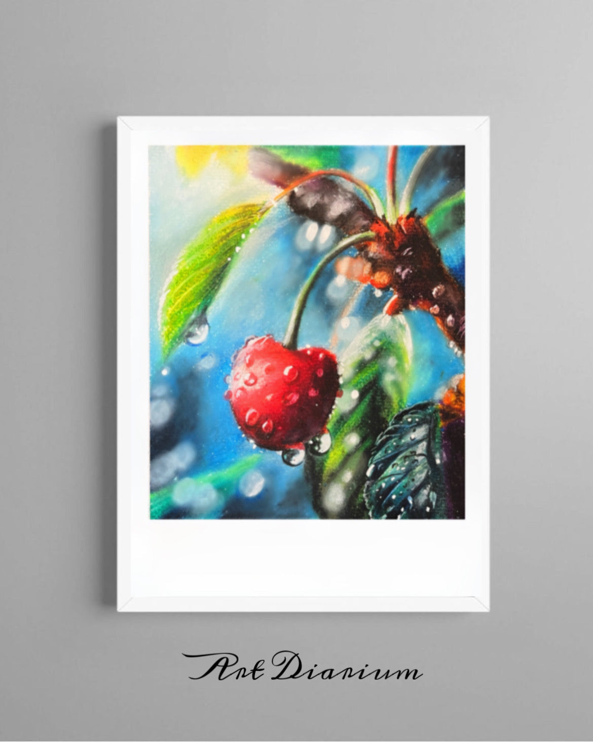 Juicy Gems: Cherries with Water Droplets - Original Painting by Bhushita