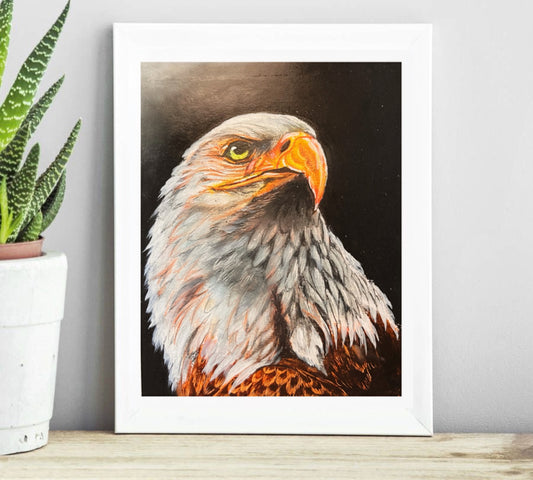 Flight of Freedom: Eagle in Oil Pastel Painting - Original Painting by Bhushita