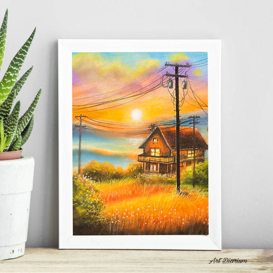 Sunset Retreat - Oil Pastel Painting - Original Painting by Bhushita